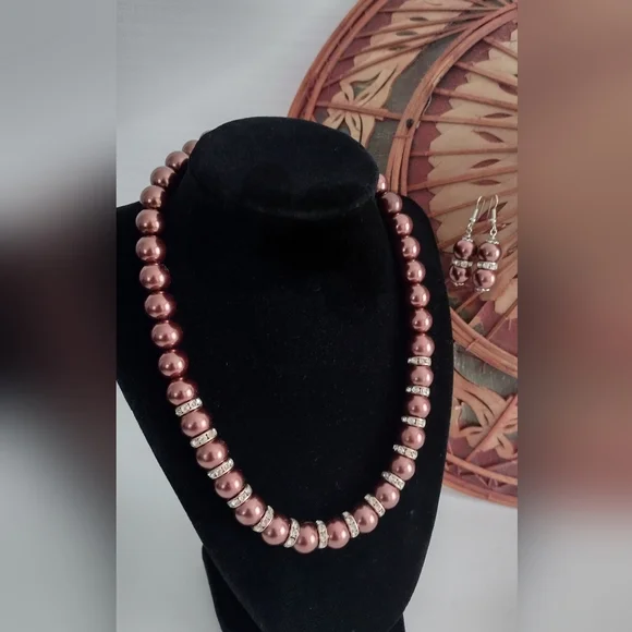 Copper Colored Beaded Necklace & Earrings Set - Picture 3 of 7